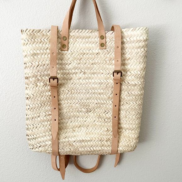 Boutique + Handbags - BOUTIQUE | Rattan Woven Wicker Basket Style Backpack Tote Bag Leather Straps